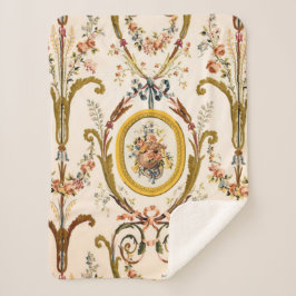 Manta Sherpa Antiguo Rococo Floral Gold Cream Elegante