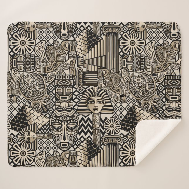 Manta Sherpa Antiguos Símbolos Históricos Estilo Tatuaje (Anverso (horizontal))