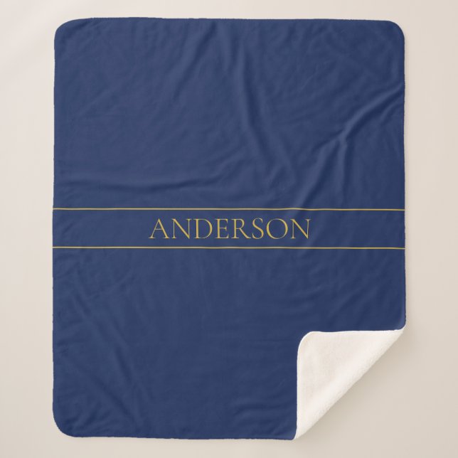 Manta Sherpa Apellido o empresa Navy Blue & Gold Name (Anverso)