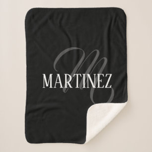 Manta Sherpa Apellido personalizado elegante negro   Nombre
