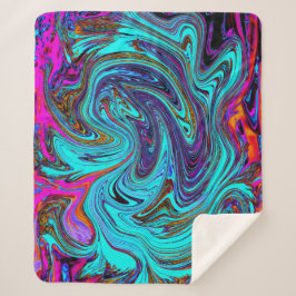 Manta Sherpa Aqua Blue and Black Groovy Abstract Retro Art