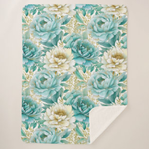 Manta Sherpa Aqua Mint White Floral Boda