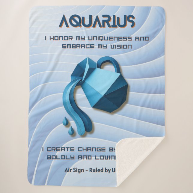 Manta Sherpa Aquarius Zodiac Sign Modern 3D Astrology Design (Anverso)