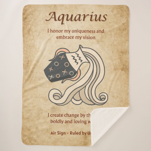 Manta Sherpa Aquarius Zodiac Sign with Affirmations (Anverso)