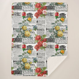 Manta Sherpa * AR23 Rosas Floral Flor Vibrage Newsprint