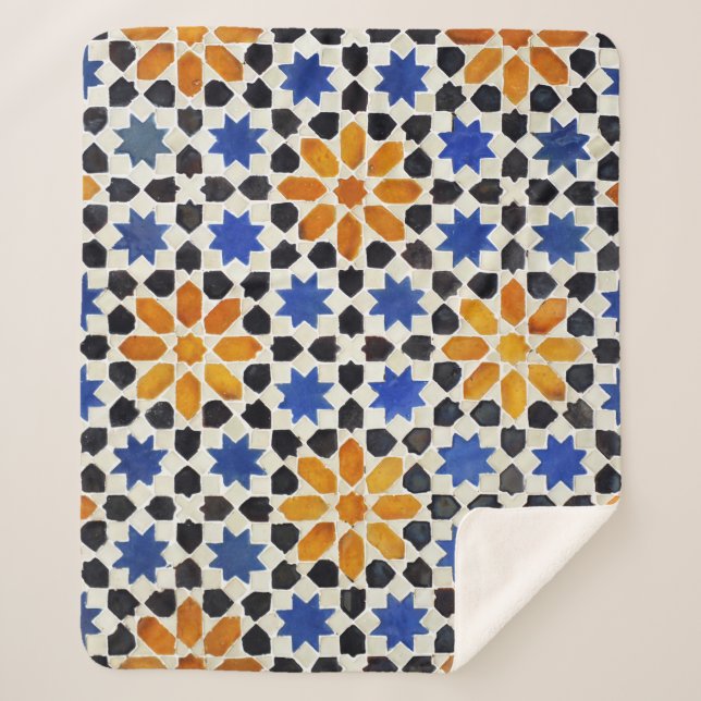 Manta Sherpa Árabe-Marroquí: Fondo Mosaico Tile. (Anverso)