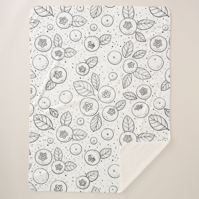 Manta Sherpa Arándanos azules en blanco y negro (Anverso)