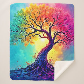 Manta Sherpa Árbol Arcoíris: Raíces de Esperanza Infinita Arte