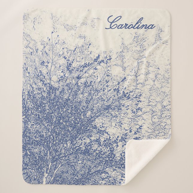 Manta Sherpa Árbol azul vintage personalizado (Anverso)