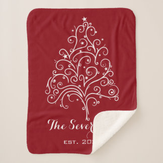 Manta Sherpa Árbol blanco de Navidad en rojo