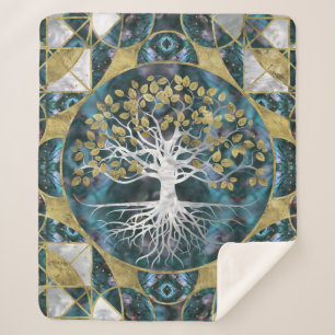 Manta Sherpa Árbol de la vida - Yggdrasil - mármol y oro