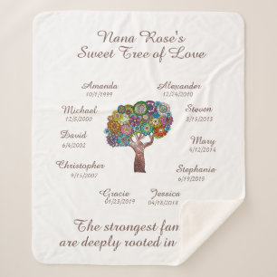 Manta Sherpa Árbol de las abuelas floral, marrón en blanco 10 n