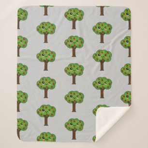 Manta Sherpa Árbol de Manzana Feliz Guiñando Kawaii