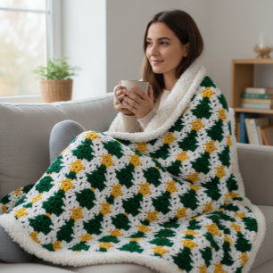 Manta Sherpa Árbol de Navidad Acogedor y Estrella al Crochet