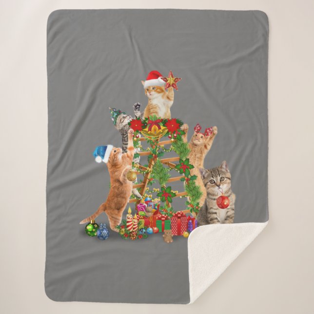 Manta Sherpa Árbol de Navidad Gato Navidades feos Gato Mamá Pap (Anverso)