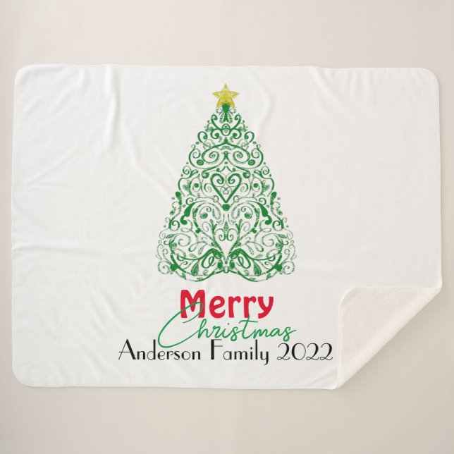 Manta Sherpa Árbol de Navidad lineal moderno y familiar persona (Anverso (horizontal))