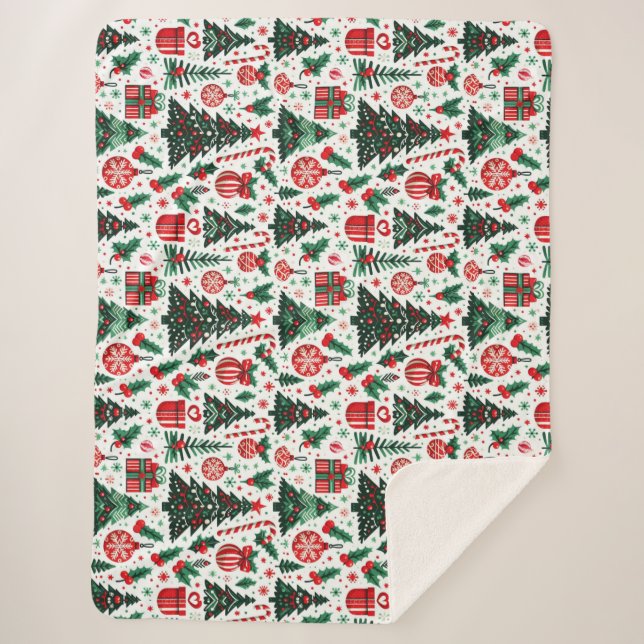 Manta Sherpa Árbol de Navidad, regalos, caramelos (Anverso)