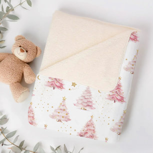 Manta Sherpa Árbol de Navidad rosa femenino