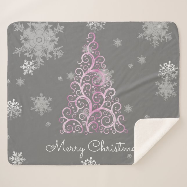 Manta Sherpa Árbol de Navidad rosa y cubierta Sherpa con copas  (Anverso (horizontal))