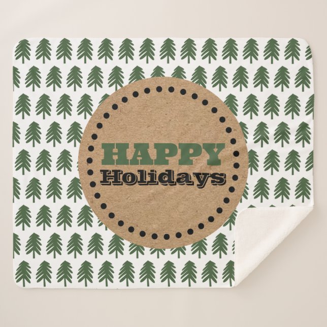 Manta Sherpa Árbol de Navidad verde y blanco moderno (Anverso (horizontal))