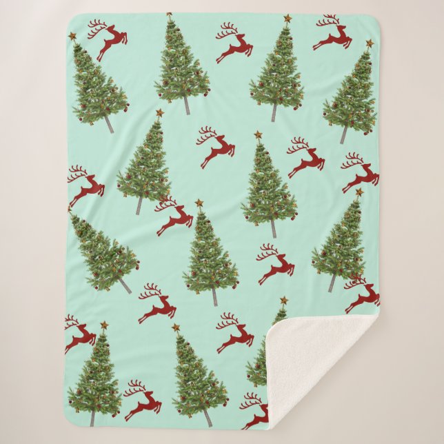 Manta Sherpa Árbol de Navidad y reno Cosy regalo de Navidad par (Anverso)