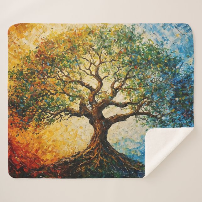 Manta Sherpa Árbol del conocimiento - Pintura de petróleo (Anverso (horizontal))
