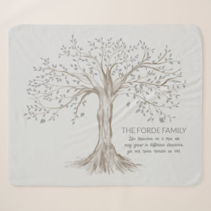 Manta Sherpa Árbol Dibujado a Mano Luz Gris con Cita Personaliz