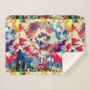 Manta Sherpa Árbol en flor azul rojo abstracto