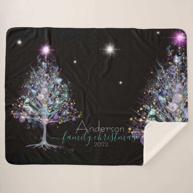Manta Sherpa Árbol pastel de Navidades familiares personalizado (Anverso (horizontal))