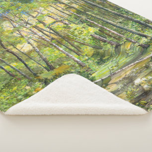 Manta Sherpa arbolar pintura acuarela sobre seda
