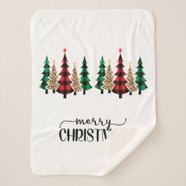Manta Sherpa Árboles de cuadros rojos y verdes Feliz Navidad 