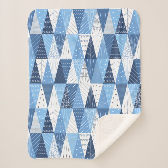 Manta Sherpa Árboles de Navidad azules y blancos (Anverso)