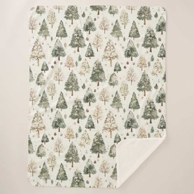 Manta Sherpa Árboles de Navidad de Crema Verde (Anverso)