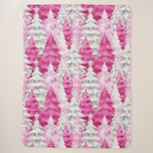 Manta Sherpa Árboles de Navidad glamour rosa plateado femenino 
