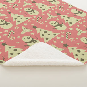 Manta Sherpa Árboles de Navidad retro estrella de berry caramel