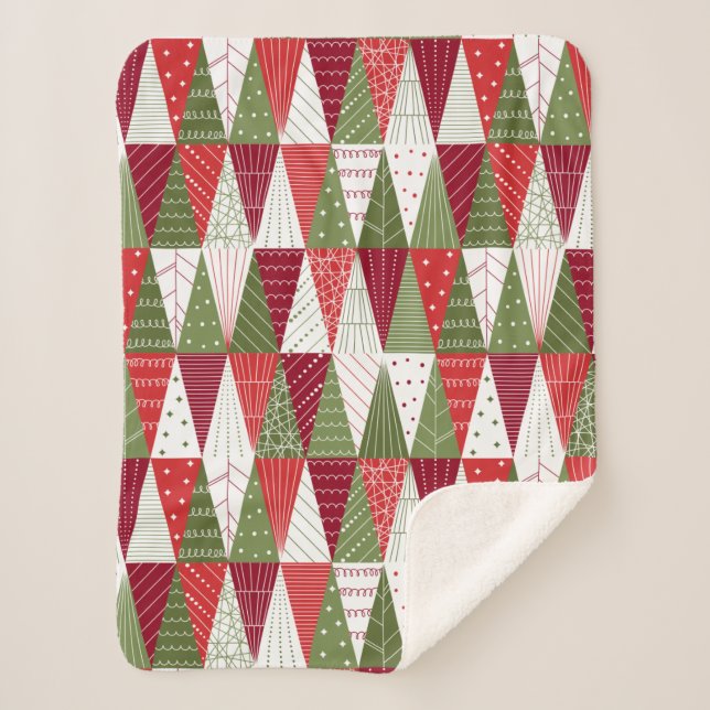 Manta Sherpa Árboles de Navidad verdes y rojos (Anverso)