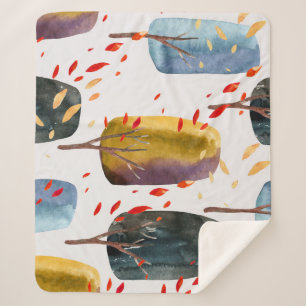 Manta Sherpa Árboles de otoño: acuarela pintada a mano sin foco