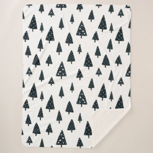 Manta Sherpa Árboles modernos de Navidad escandinavos negros y
