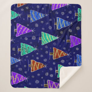 Manta Sherpa Árboles navideños acuarelas: Patrón forestal.