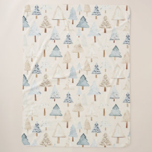 Manta Sherpa Árboles navideños cálidos de crema azul