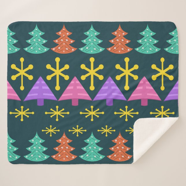 Manta Sherpa Árboles navideños de la era atómica Kitsch Oscuro (Anverso (horizontal))