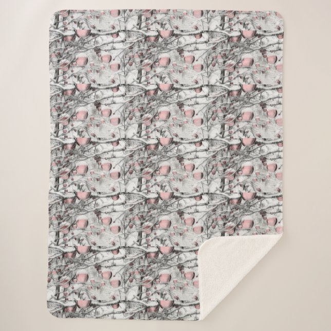 Manta Sherpa Árboles nevados con adornos dibujando (Anverso)