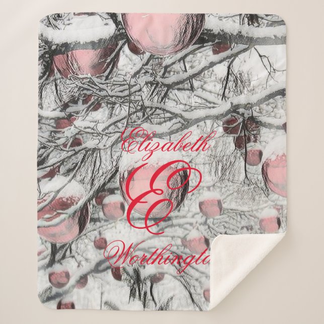 Manta Sherpa Árboles nevados con adornos dibujando (Anverso)