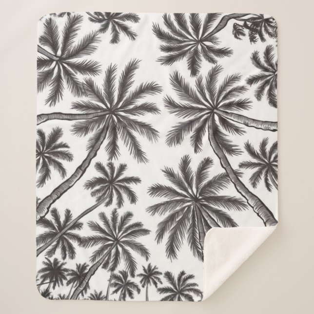 Manta Sherpa Árboles tropicales de palmeras Patrón blanco y neg (Anverso)