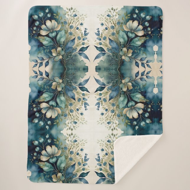 Manta Sherpa Arboreto Aqua cautivando al Foliage Sherpa Blanket (Anverso)