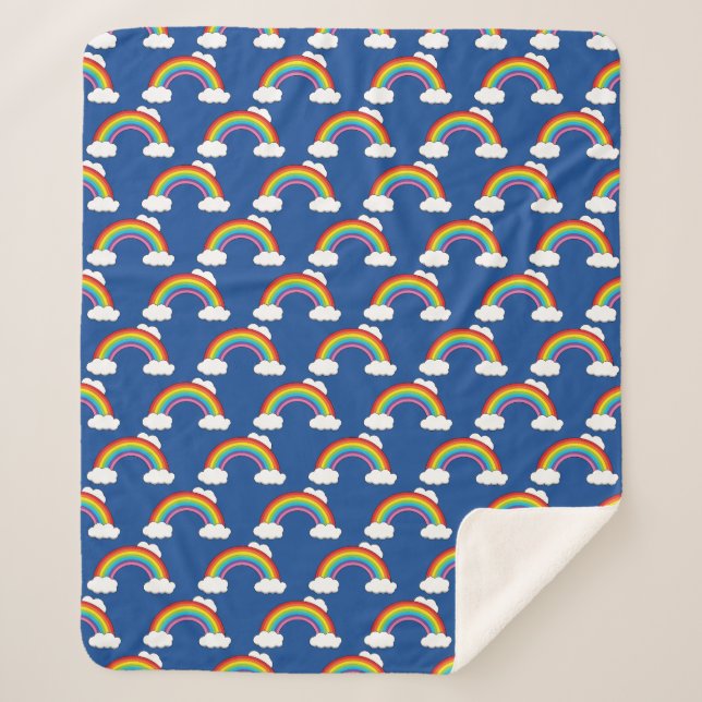 Manta Sherpa Arcoiris con nubes blancas (Anverso)