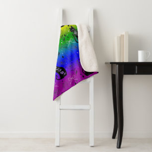 Manta Sherpa Arcoíris Gato Negro Orgullo LGBTQ - Mística Bruja