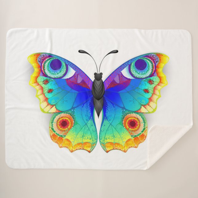 Manta Sherpa Arcoiris mariposa Peacock Eye (Anverso (horizontal))