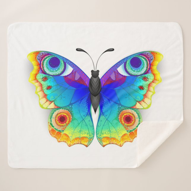 Manta Sherpa Arcoiris mariposa Peacock Eye (Anverso (horizontal))