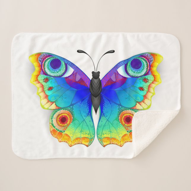 Manta Sherpa Arcoiris mariposa Peacock Eye (Anverso (horizontal))